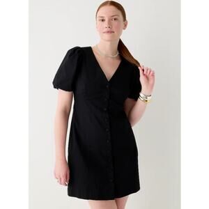 J. Crew NWT Button-Front Puff-Sleeve Mini Dress Black Size 14 (Fits 10/12)
